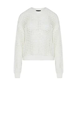 Ażurowy sweter off white z bawełny