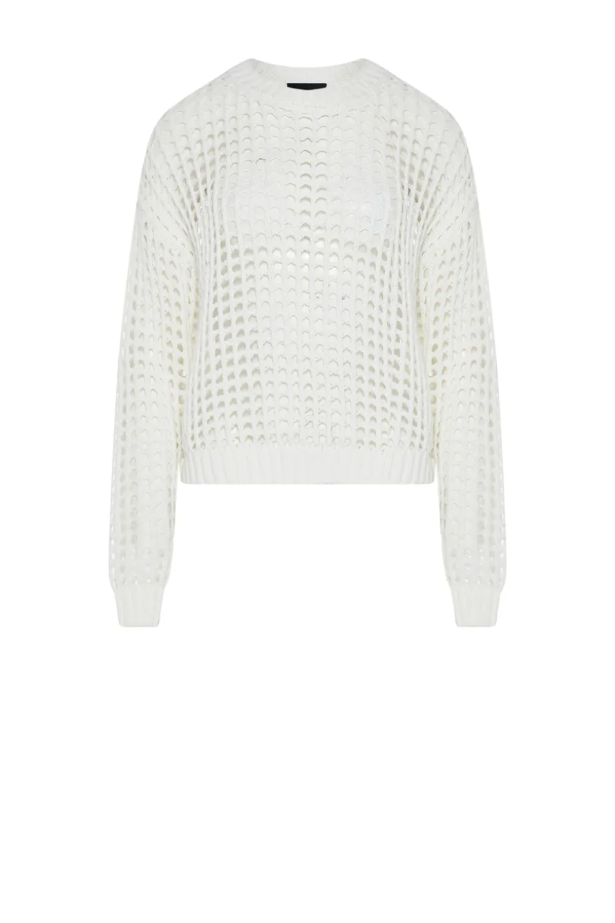 Ażurowy sweter off white z bawełny