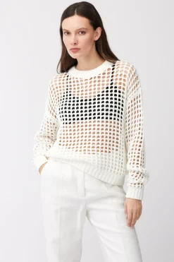Ażurowy sweter off white z bawełny