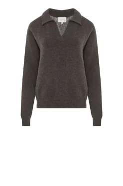 Brązowy sweter polo z wełną alpaki