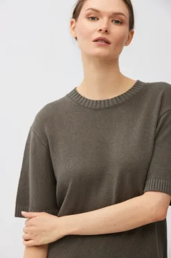 Brązowy t-shirt z lnem i bawełną