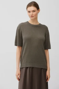 Brązowy t-shirt z lnem i bawełną