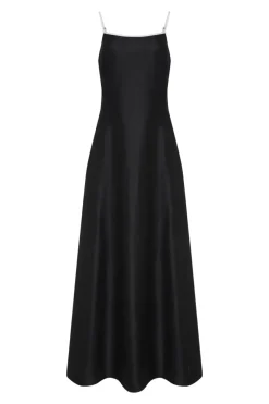 Czarna trapezowa sukienka maxi z lnu