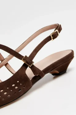 Czekoladowe skórzane buty sling back
