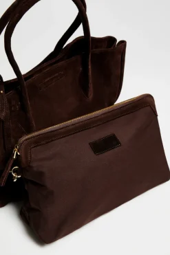 Duża brązowa torba shopper ze skóry zamszowej