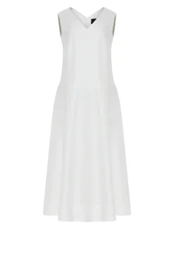 Lniana sukienka midi w kolorze off white