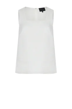 Lniany top off white z kwadratowym dekoltem