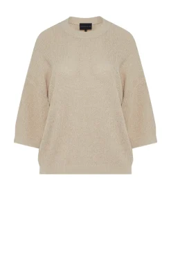 Luźny beżowy sweter z bawełną i lnem