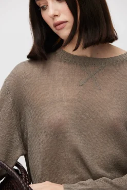 Luźny sweter z lnu w zgaszonym brązie