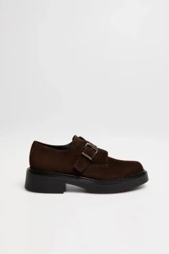 Monk shoes z brązowej skóry zamszowej