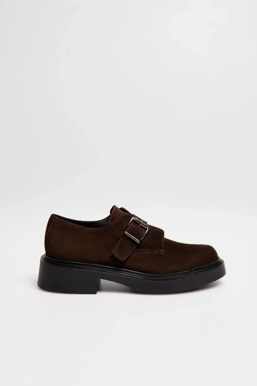 Monk shoes z brązowej skóry zamszowej