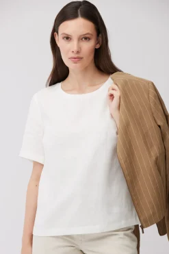 Pudełkowa bluzka off white z lnu