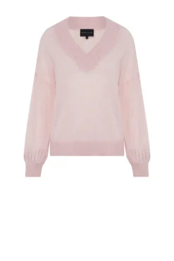 Pudrowo różowy sweter z wełną baby suri alpaki