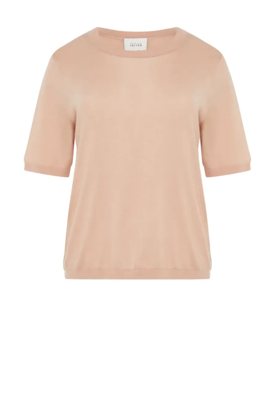Pudrowo różowy t-shirt z kaszmirem i lyocellem