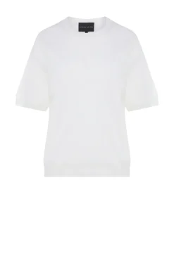 Wełniana bluzka off white z krótkim rękawem